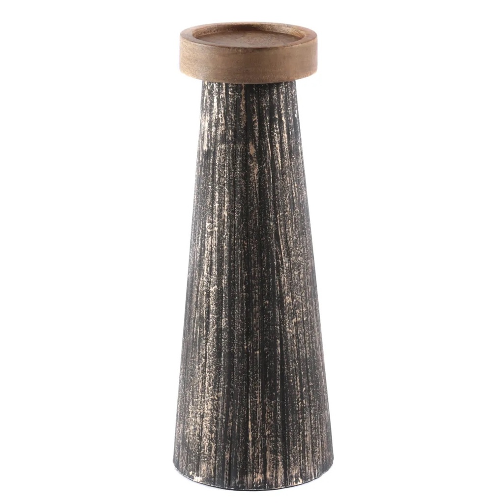 Bougeoir pied métal noir et or coupelle bois PM