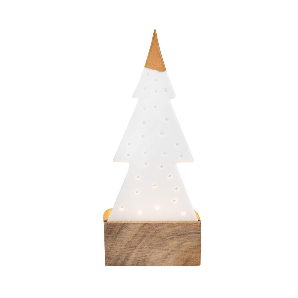Photophore sapin porcelaine sur base bois