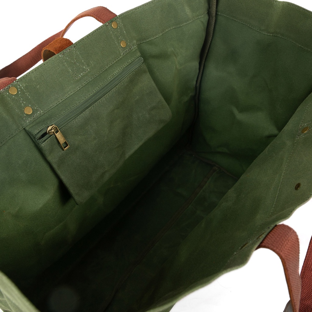 Sac cabas toile waxée ESCAPADE - Couleurs : VERT MÉLÈZE