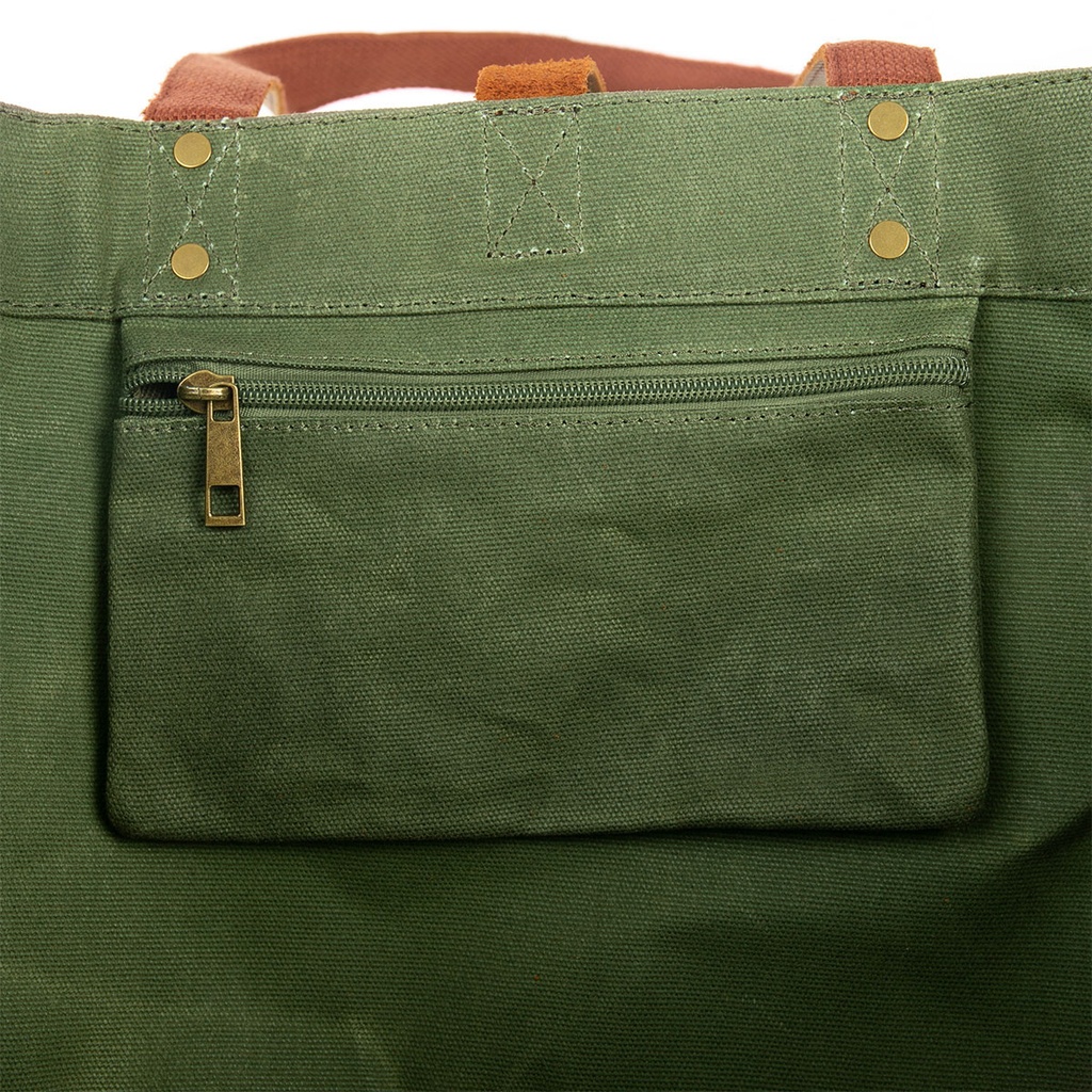Sac cabas toile waxée ESCAPADE - Couleurs : VERT MÉLÈZE