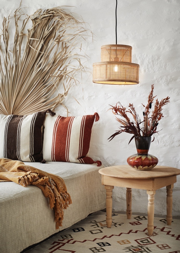 Coussin Chenille blanc et brick