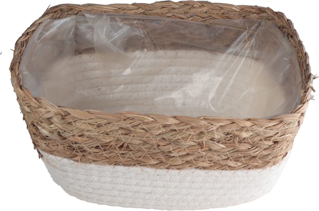 Corbeille rectangulaire corde naturel et blanc GM