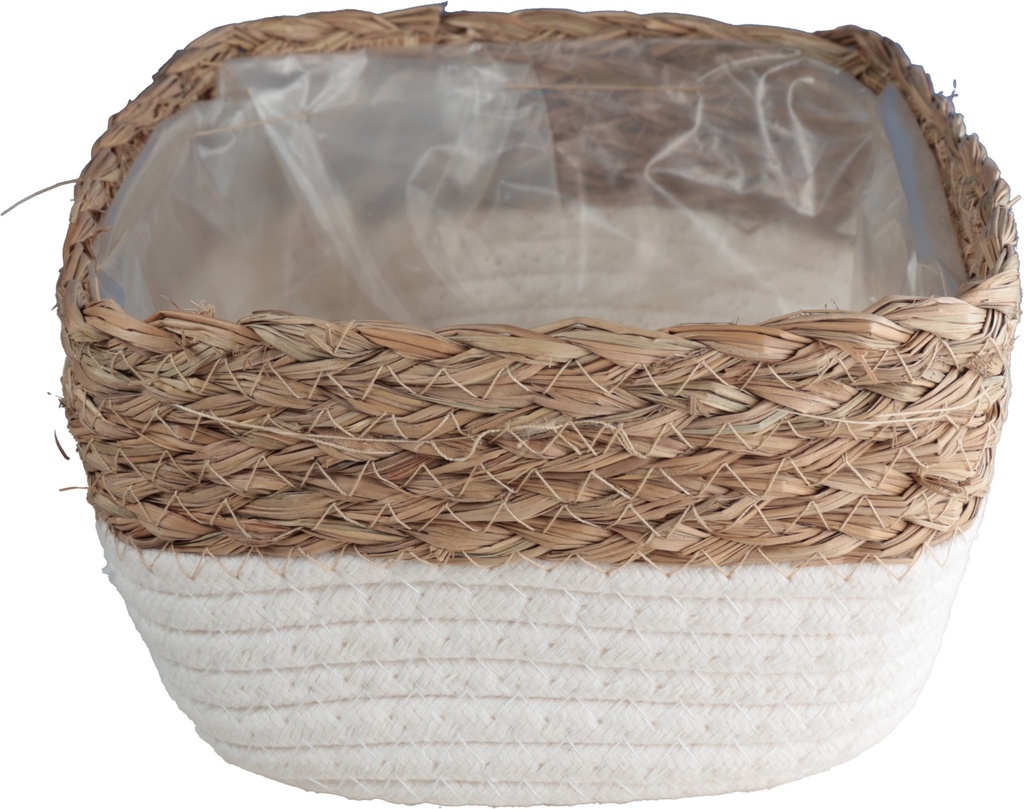 Corbeille rectangulaire corde naturel et blanc GM