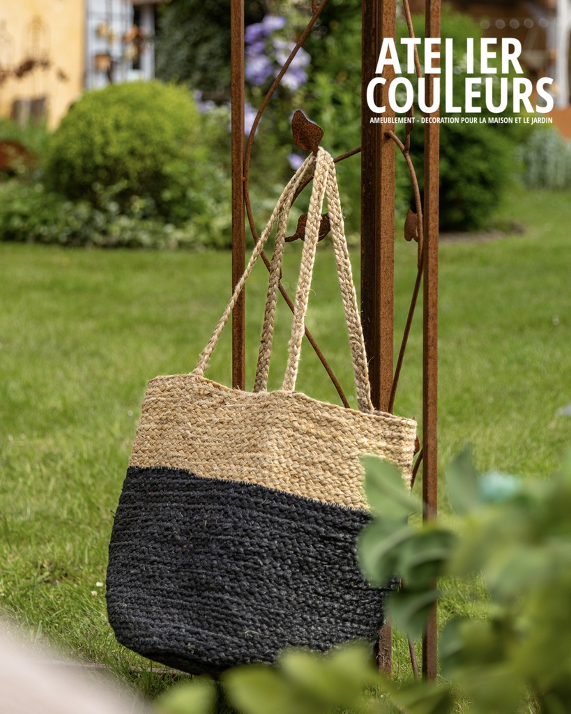 Sac cabas jute noir et naturel