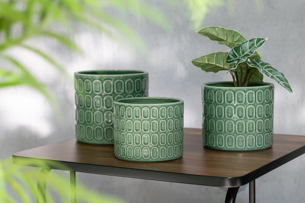 Cache pot vert à motif carré M