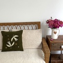 Coussin bouclette oiseaux vert