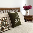 Coussin bouclette oiseaux vert