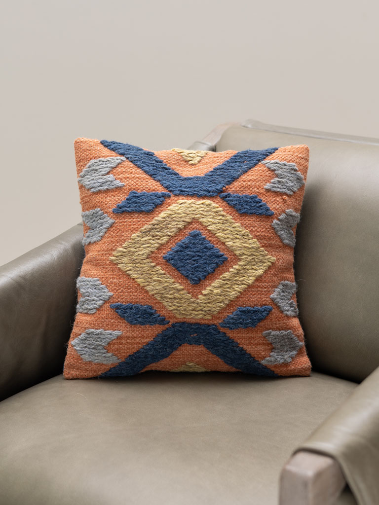 Coussin kilim bleu et orange