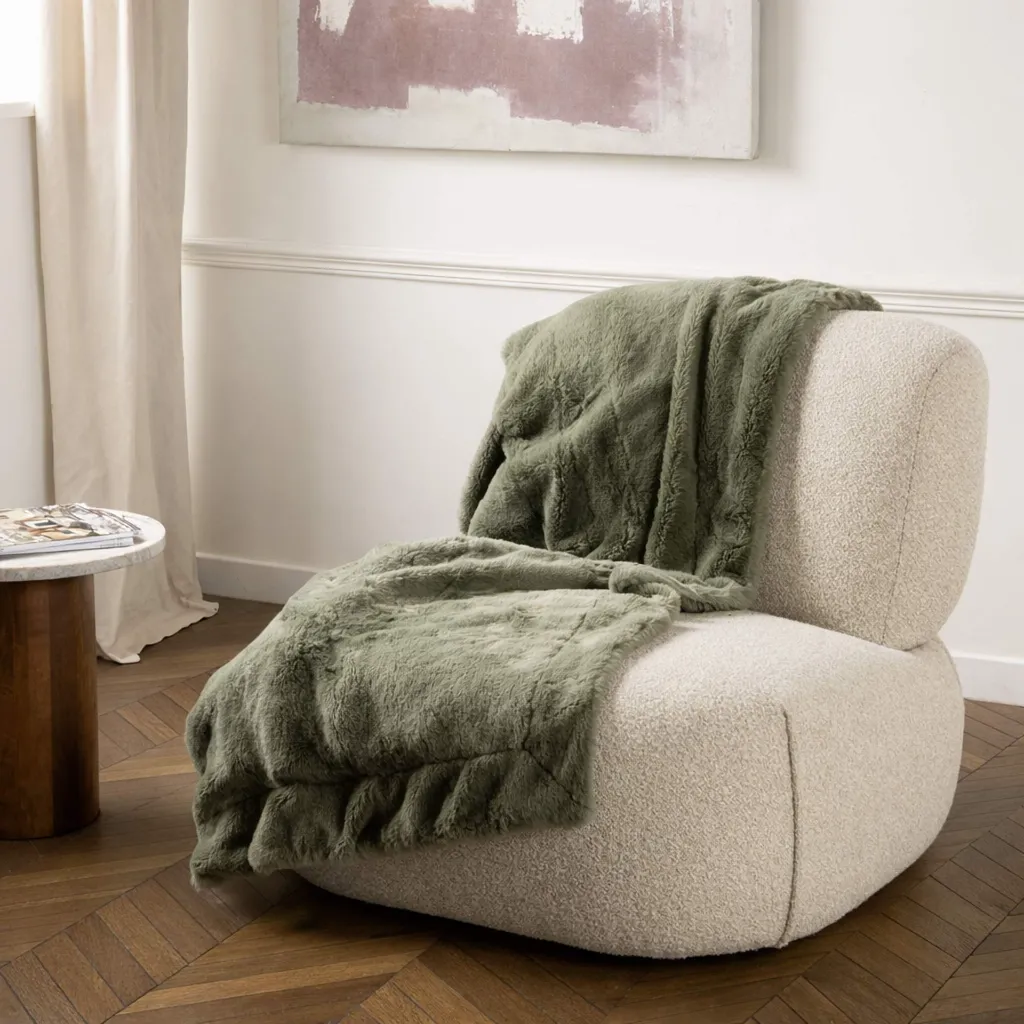 Plaid luxe réversible kaki 2.webp