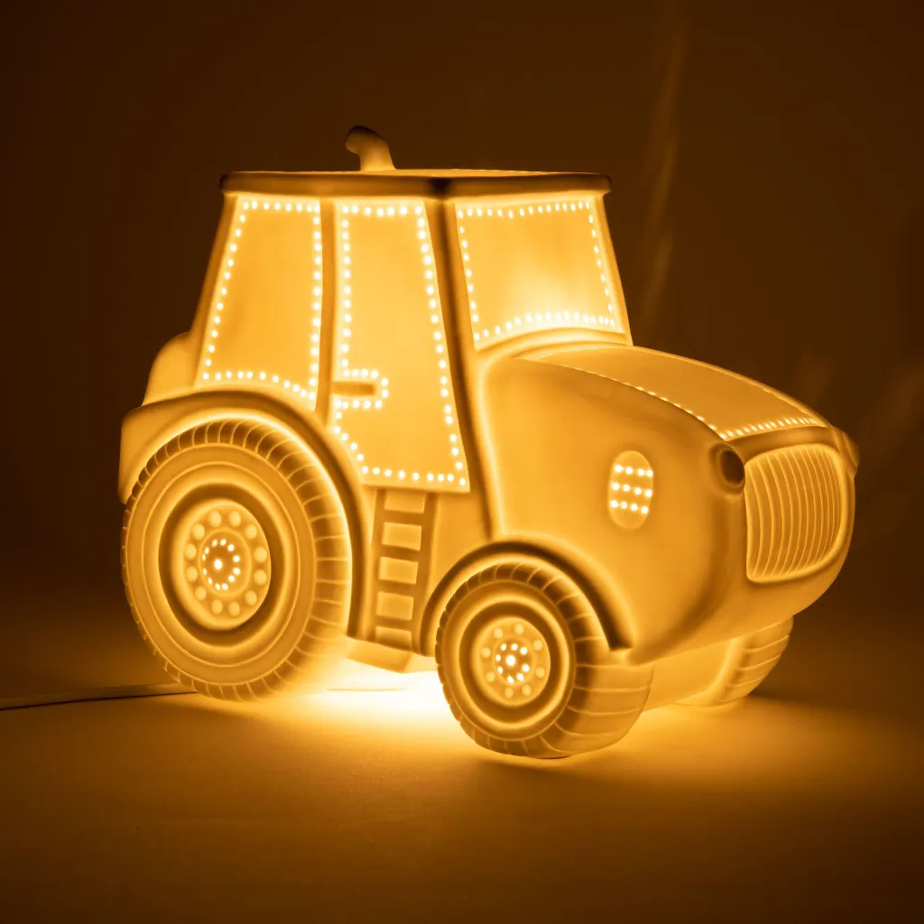 Veilleuse enfant en porcelaine – Tracteur | Lampe décorative chambre enfant 2.webp
