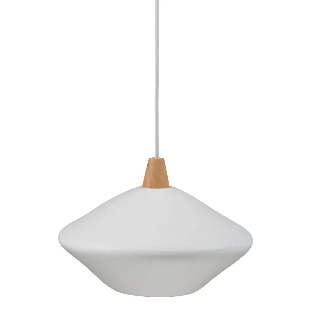 Suspension en porcelaine blanche & bois naturel | Luminaire design épuré 2.webp