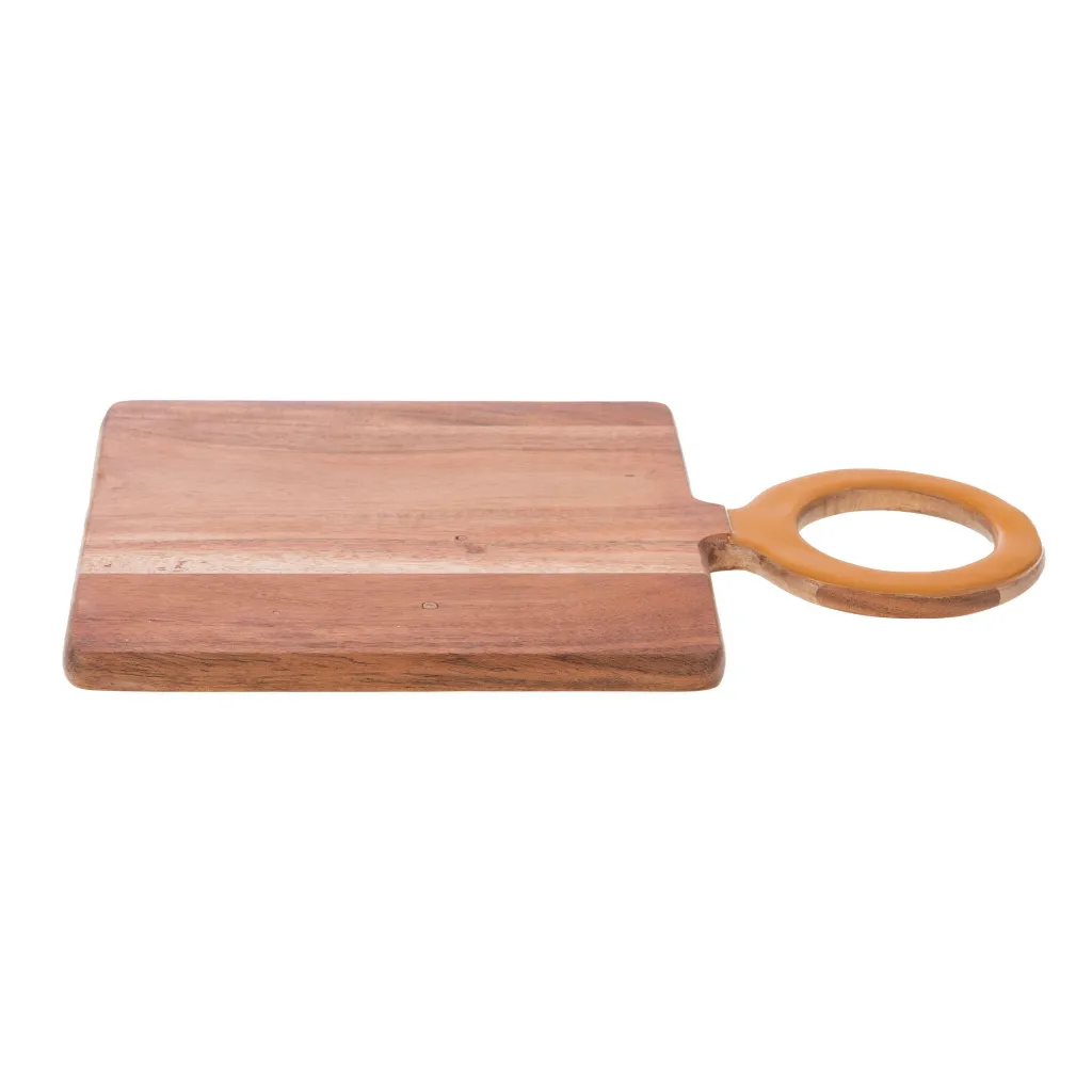 Planche à découper bois d'acacia & poignée moutarde – 35x23 cm | Accessoire cuisine déco 2.webp