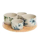 Ensemble apéritif 4 bols en grès & plateau bois | Service dégustation design floral 2.webp