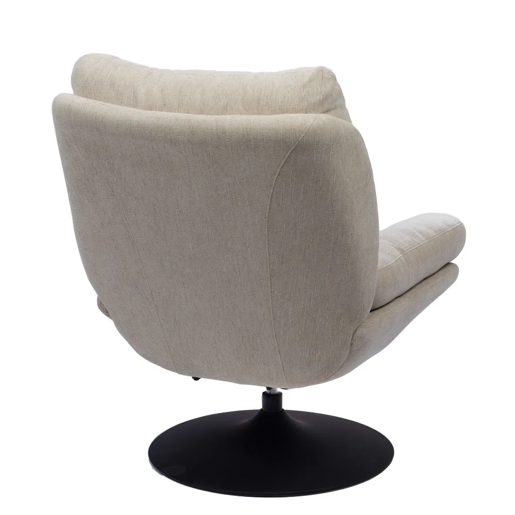 Fauteuil pivotant tissu beige & base métal noir | Assise design contemporain haute densité 2.webp