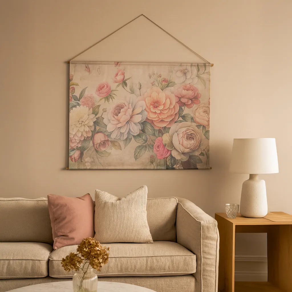 Kakemono floral 125x160 cm – Toile polyester-coton & bois de sapin | Décoration murale élégante 3.webp