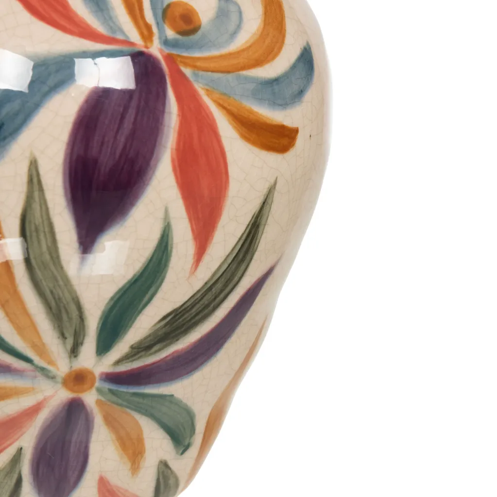 Vase en céramique émaillée peint main – Ø17 x H21 cm | Décor floral coloré & artisanal 2.webp