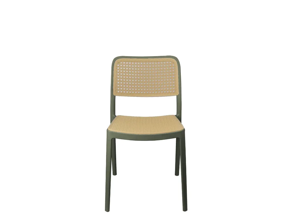 Chaise en polypropylène kaki – Dossier ajouré | Assise contemporaine légère & empilable 2.webp
