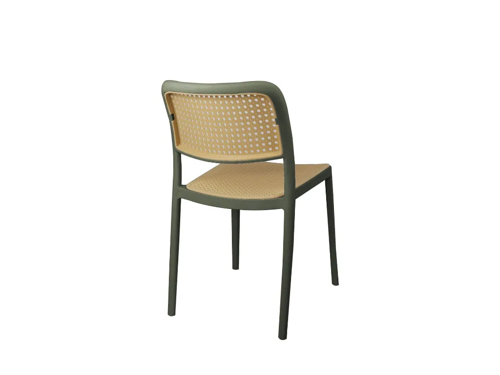 Chaise en polypropylène kaki – Dossier ajouré | Assise contemporaine légère & empilable 4.webp