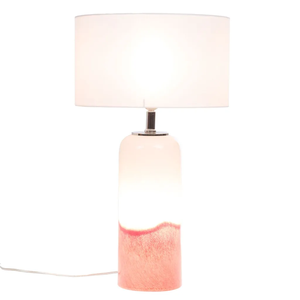 Lampe de table pied verre nacré & abat-jour coton blanc – 35x35x66 cm | Éclairage doux & élégant 2.webp