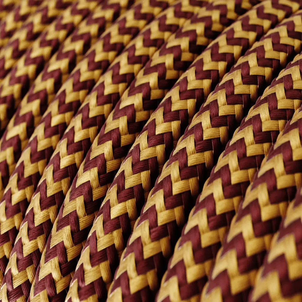 Câble textile Bordeaux et Or ZigZag brillant - L'Original Creative-Cables - RZ23 - rond 2 fils x 0,75mm au mètre 2.webp