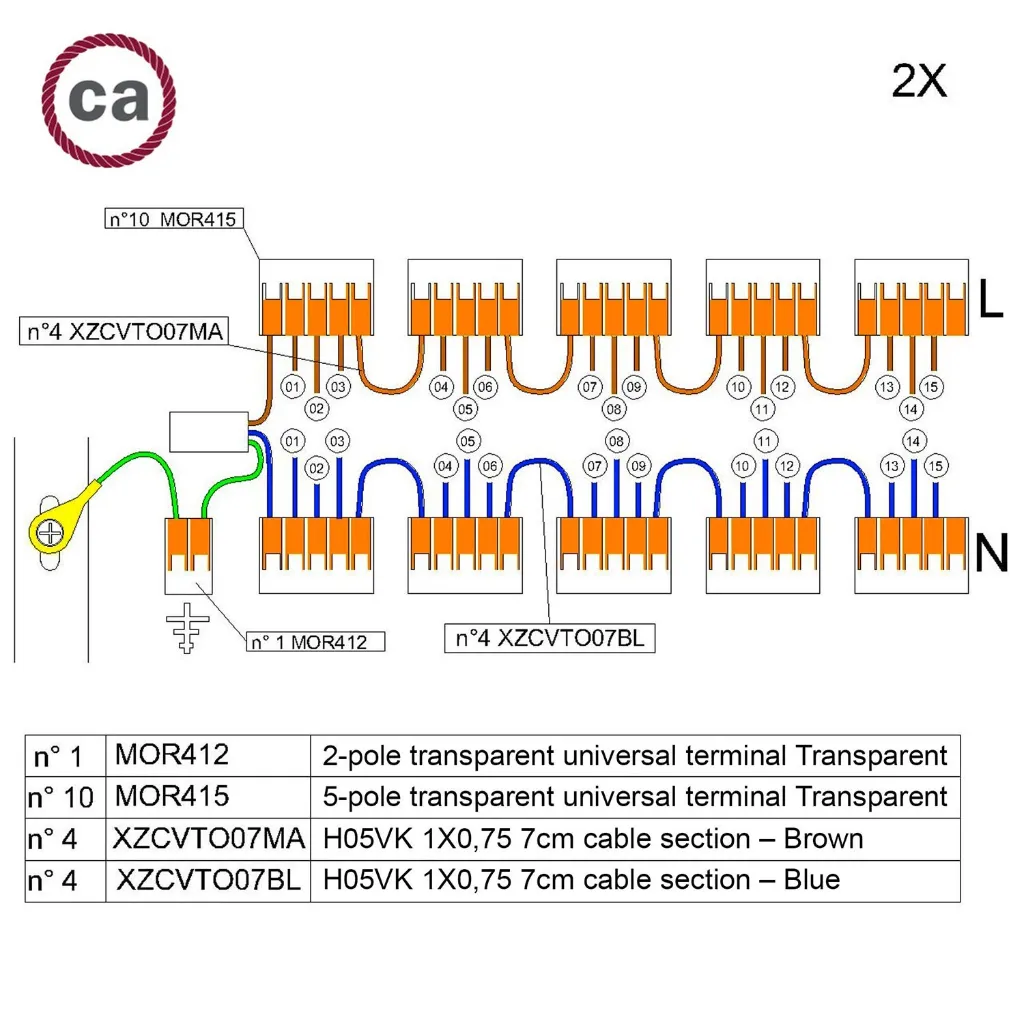 Kit de connexion WAGO compatible avec câble 2x pour Rosace à 15 trous 2.webp