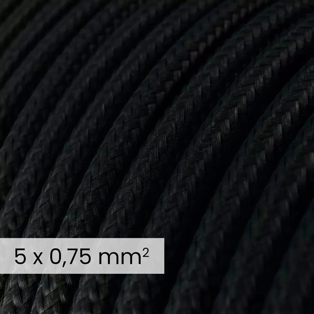 Câble électrique DALI en textile 5 fils x 0.75mm2 en Noir de Carbone - Câble d'éclairage rond 2.webp