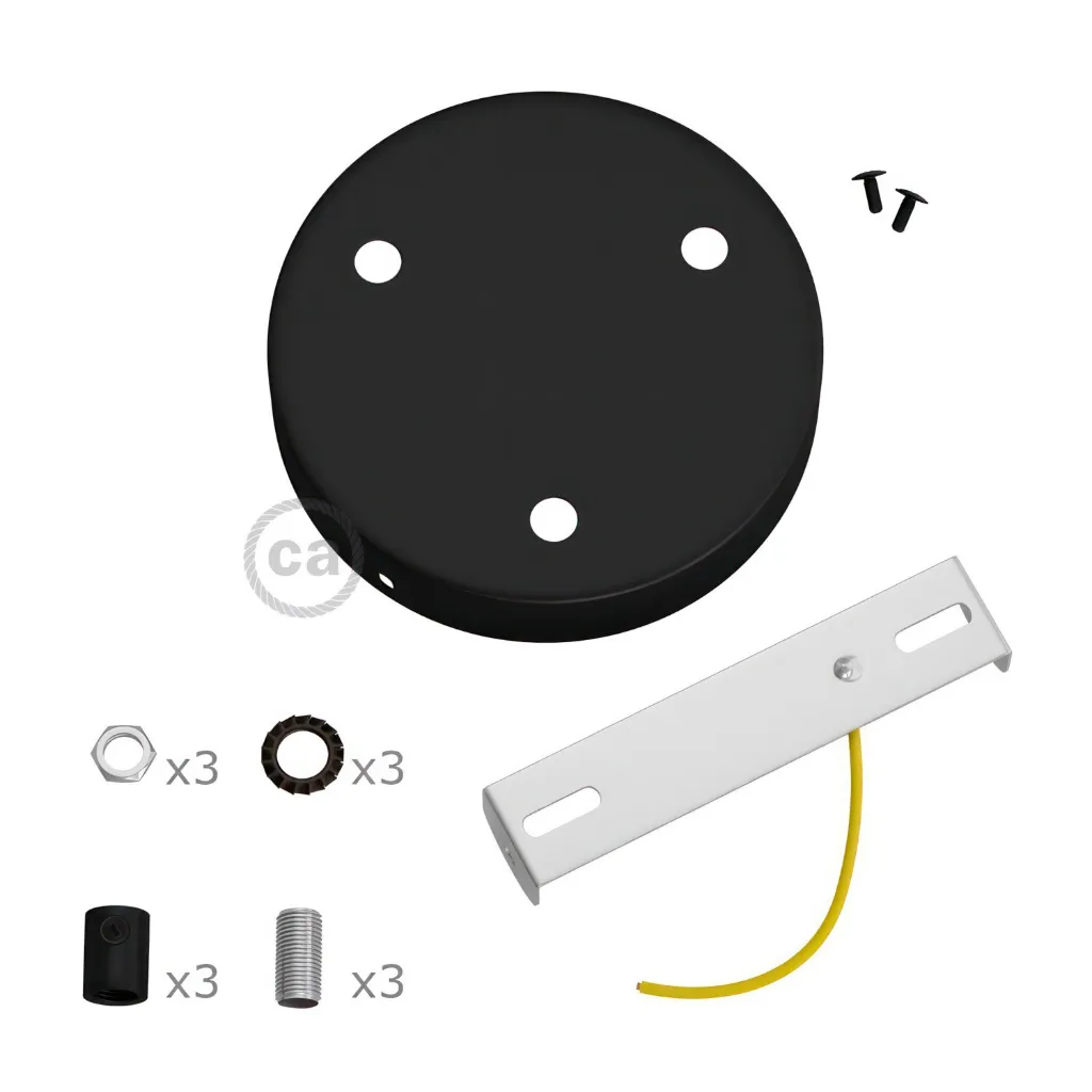 Rosace métallique à 3 trous - Serre-cable - Cylindrique Noir 4.webp