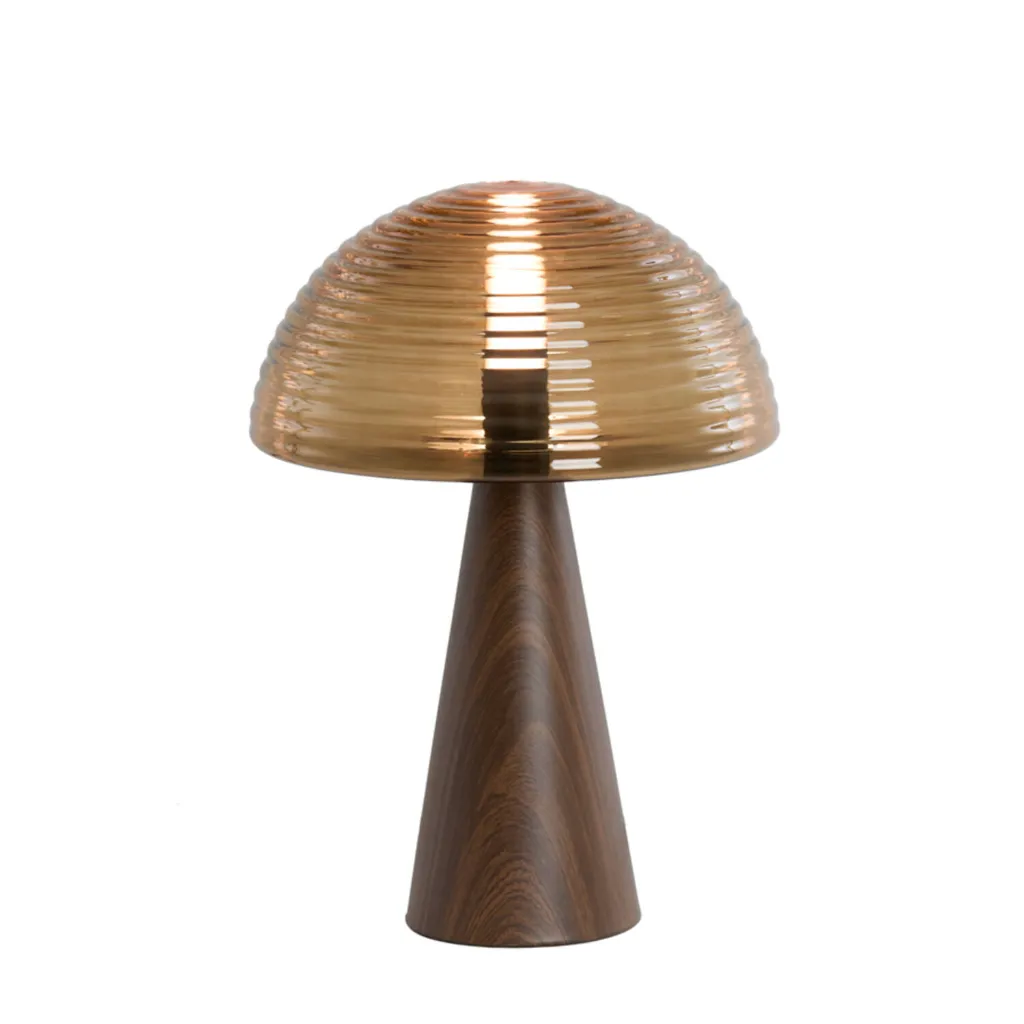 Lampe MADUE en verre brun et motif bois brun 2.webp