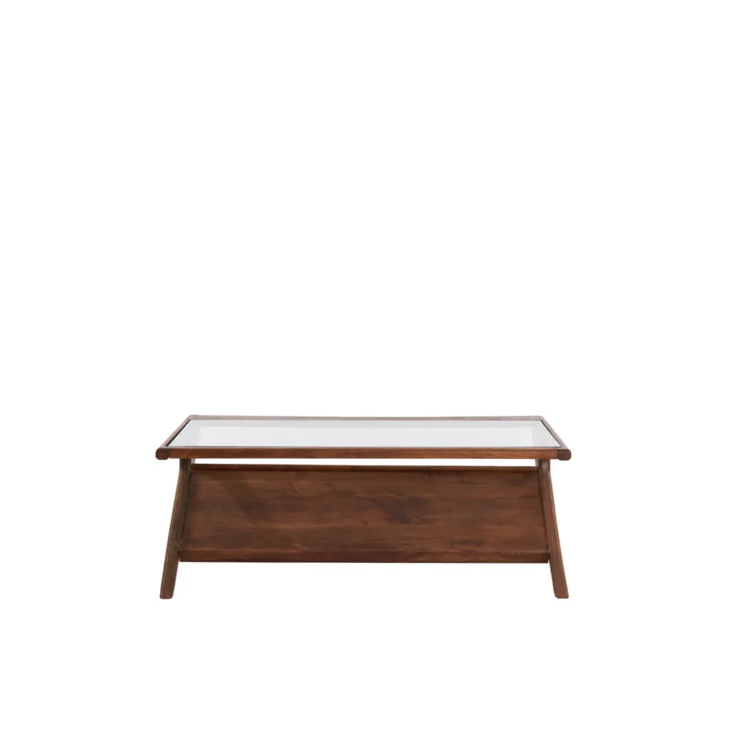 Table de salon YUKO en bois acacia brun foncé et verre.webp