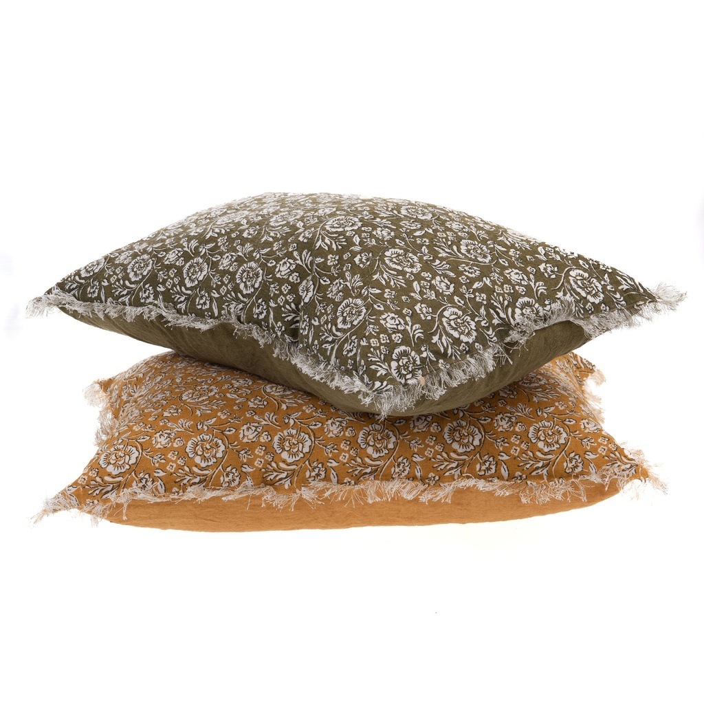 Coussin en lin motif fleuri