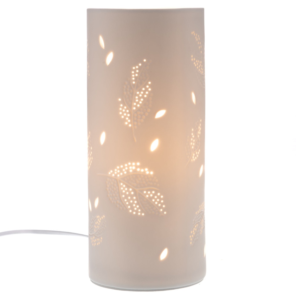 Lampe cylindre feuille porcelaine