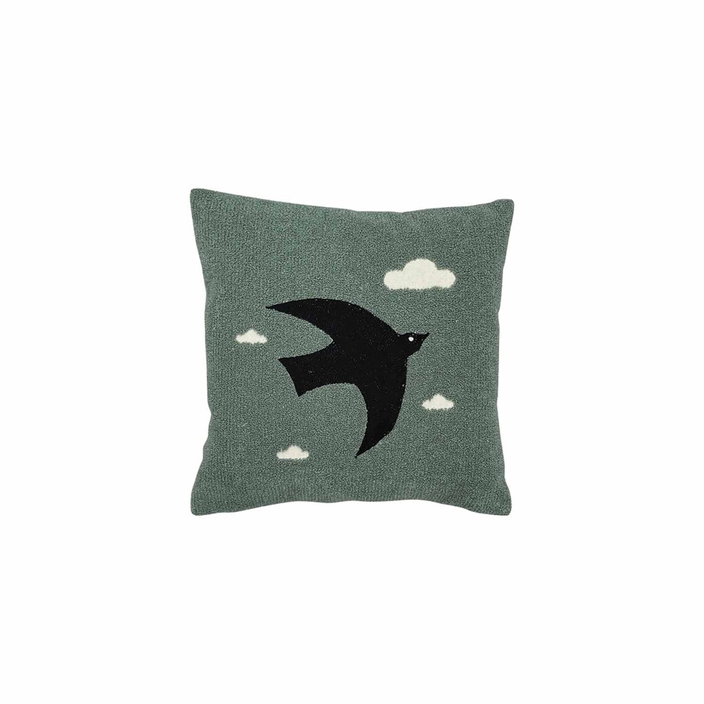 Coussin bouclette oiseau bleu