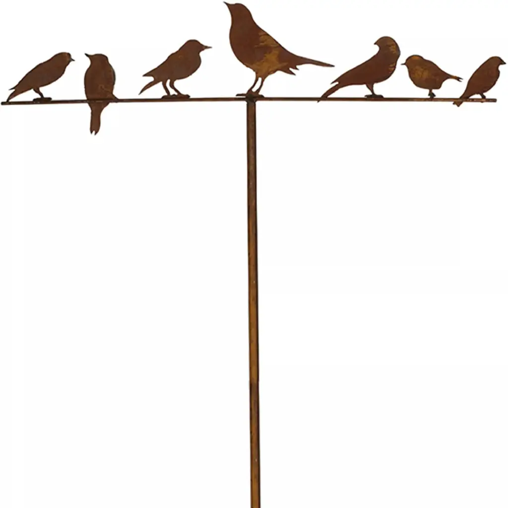 Poteau métal rouillé oiseaux, H165 cm