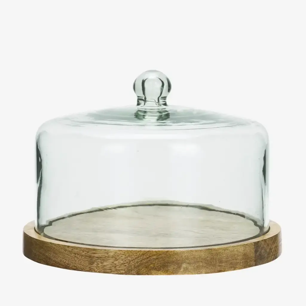 Cloche en verre avec son plateau en bois