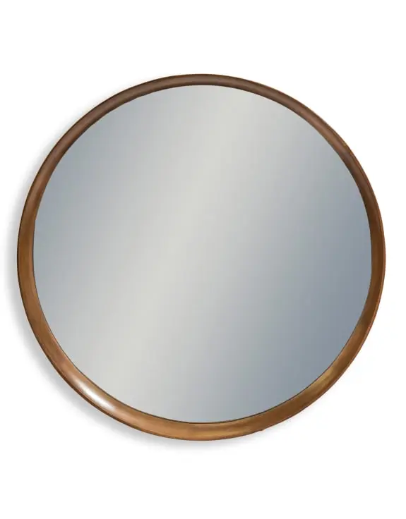 Grand miroir mural rond en queue d'aronde avec cadre en bois de chêne