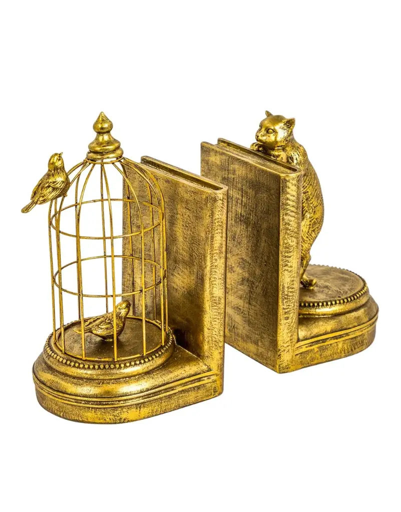 Paire de serre-livres Curious Cat en or antique