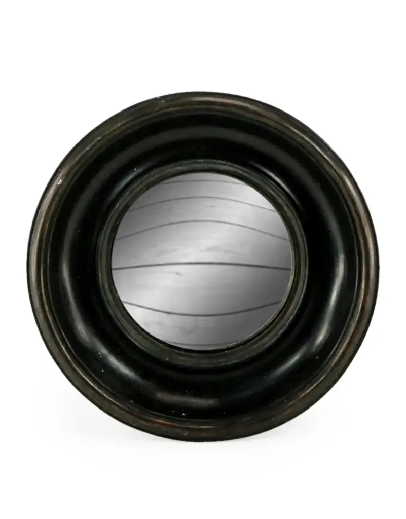 [MG000022] Petit miroir convexe à cadre profond noir vieilli