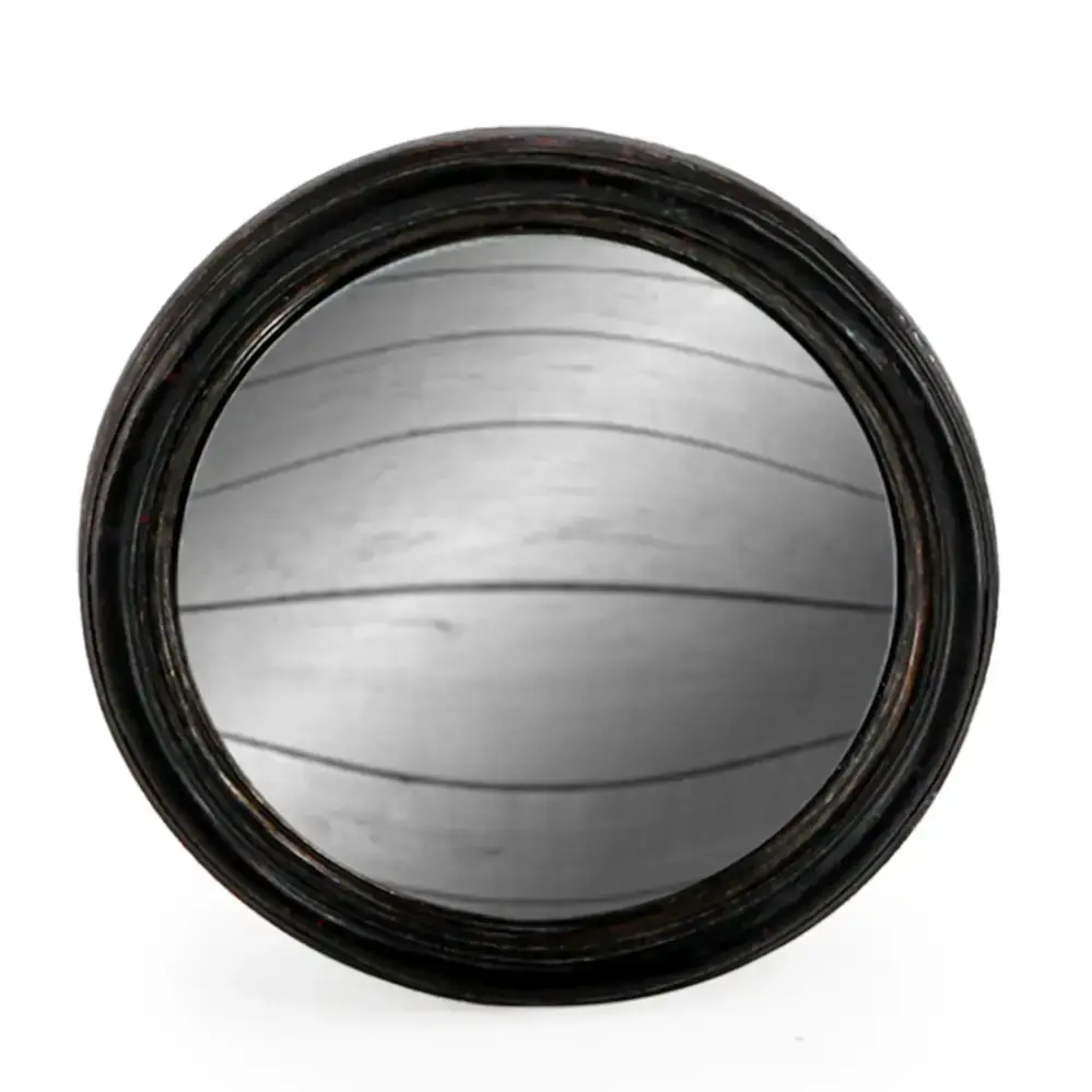 Petit miroir convexe noir vieilli à cadre fin