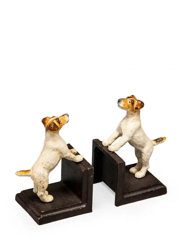 Paire de serre-livres Terrier vieillis en fonte