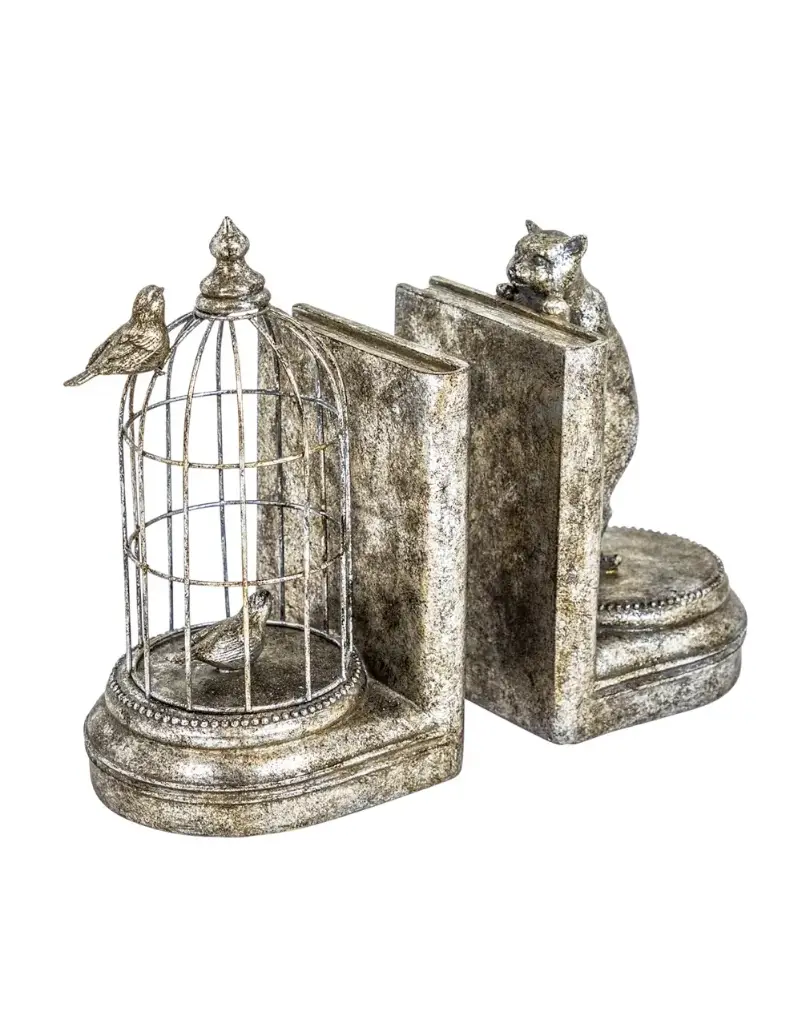 Paire de serre-livres Curious Cat en argent antique