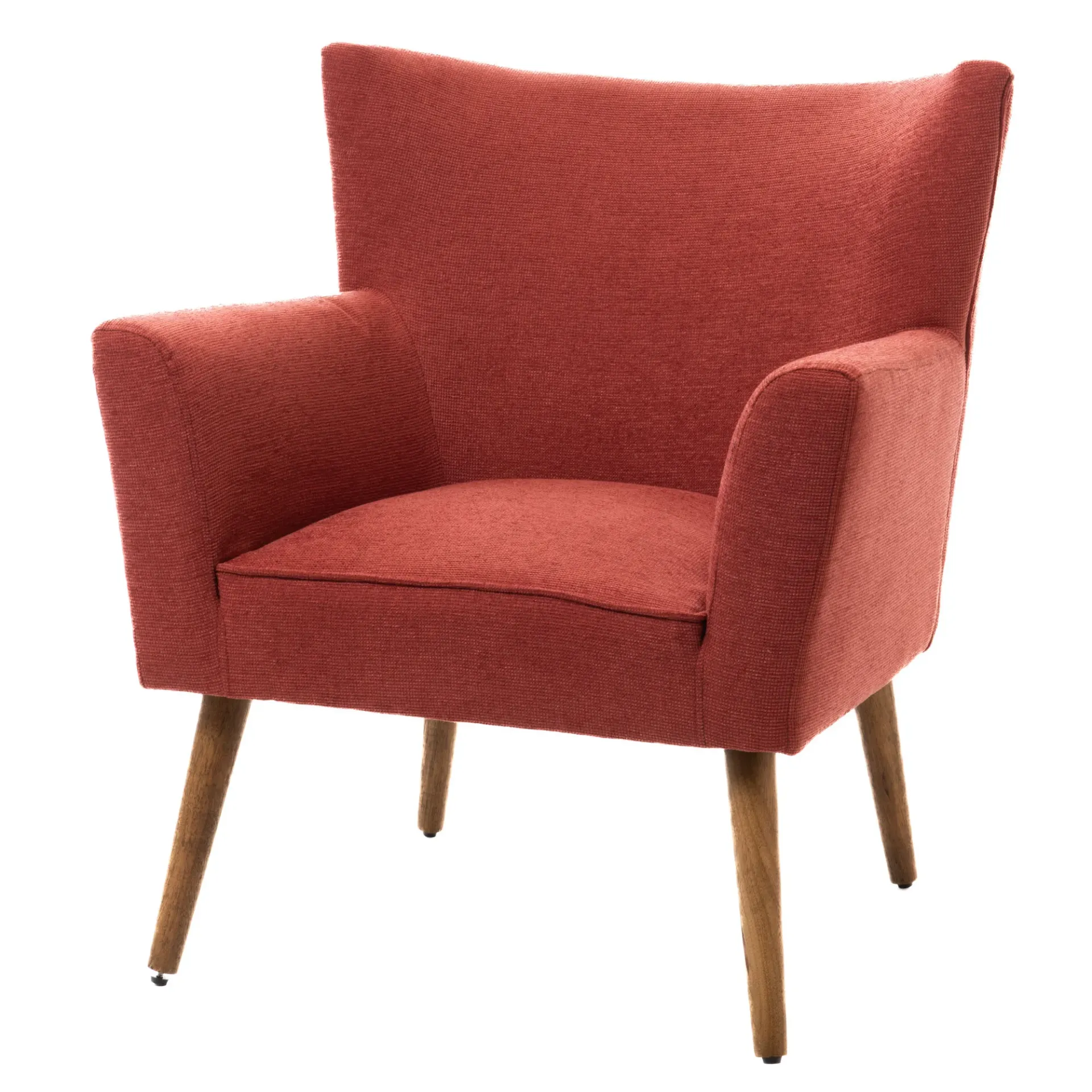 Fauteuil tissu brique & pieds bois | Assise design contemporain