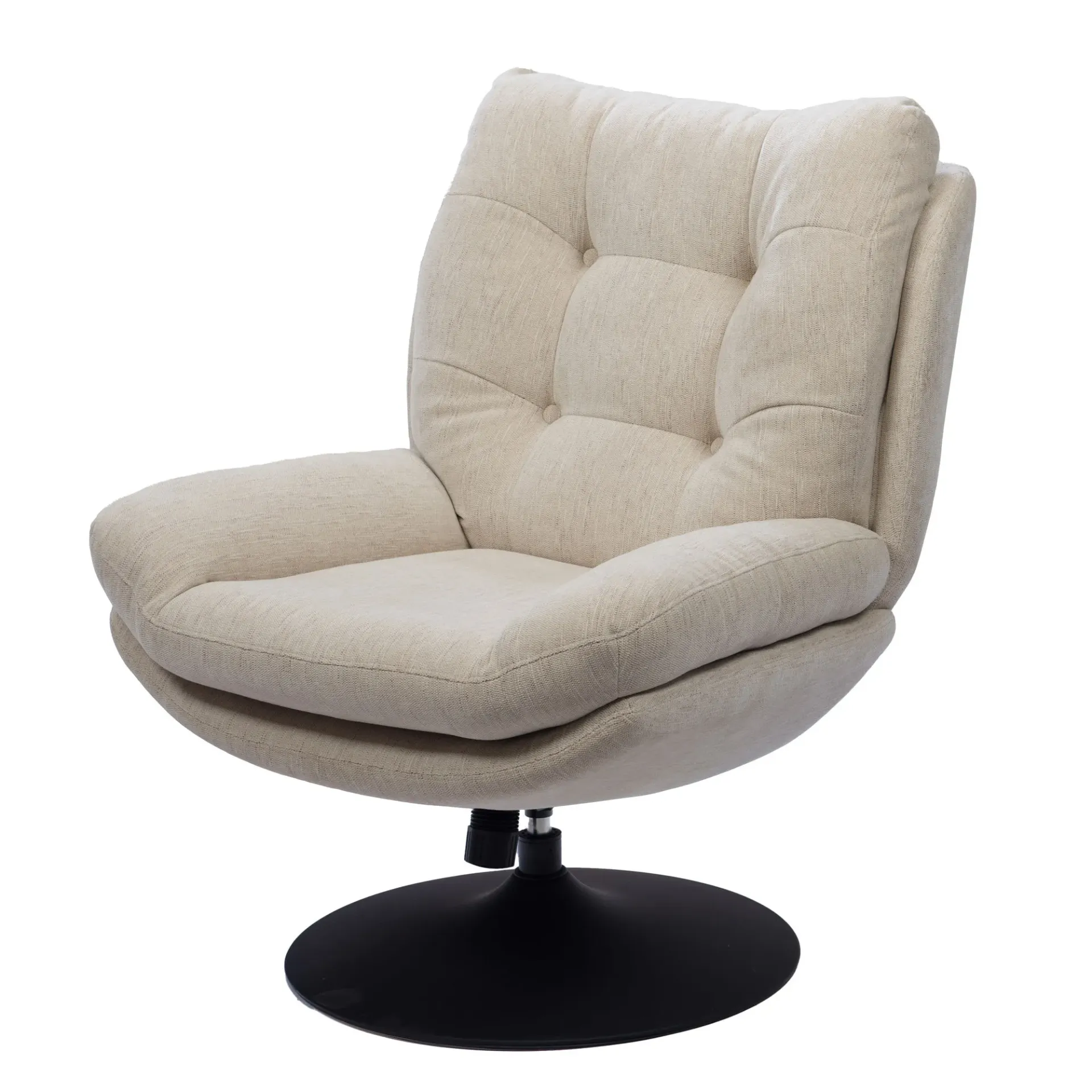 [AM000042] Fauteuil pivotant tissu | Assise design contemporain haute densité (Beige & base métal noir)