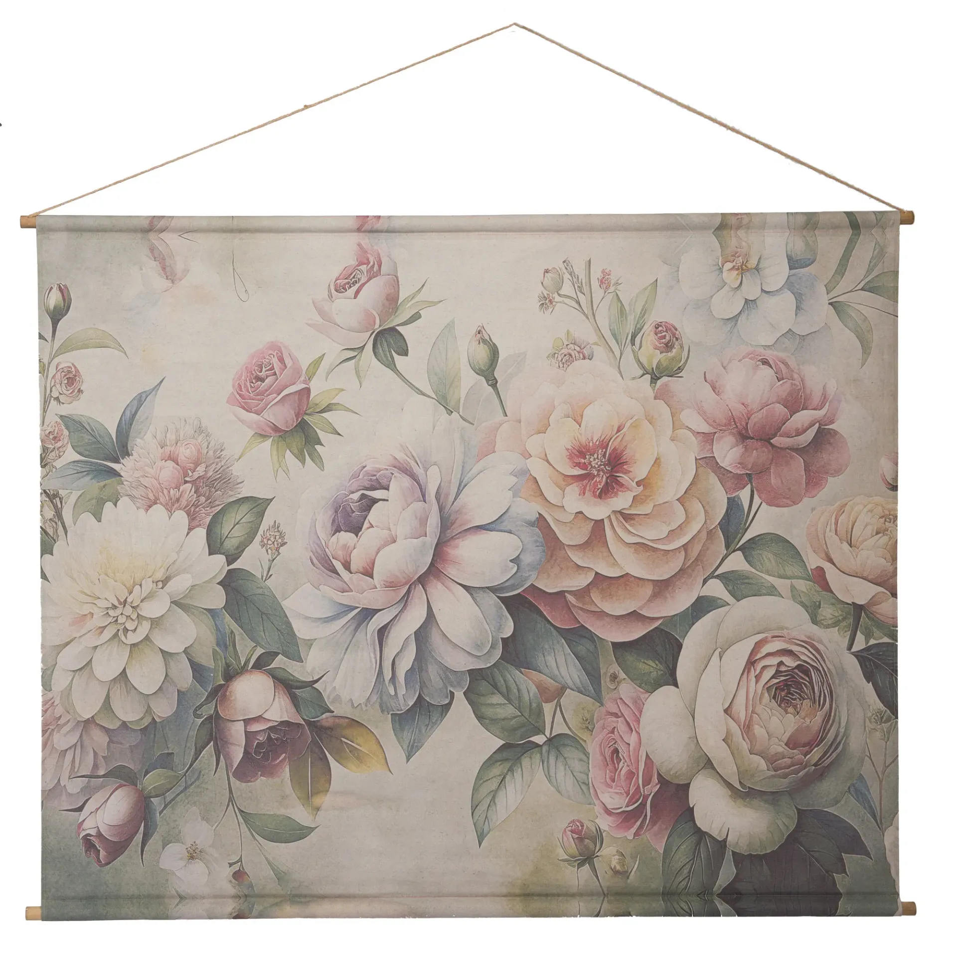 Kakemono floral 125x160 cm – Toile polyester-coton & bois de sapin | Décoration murale élégante