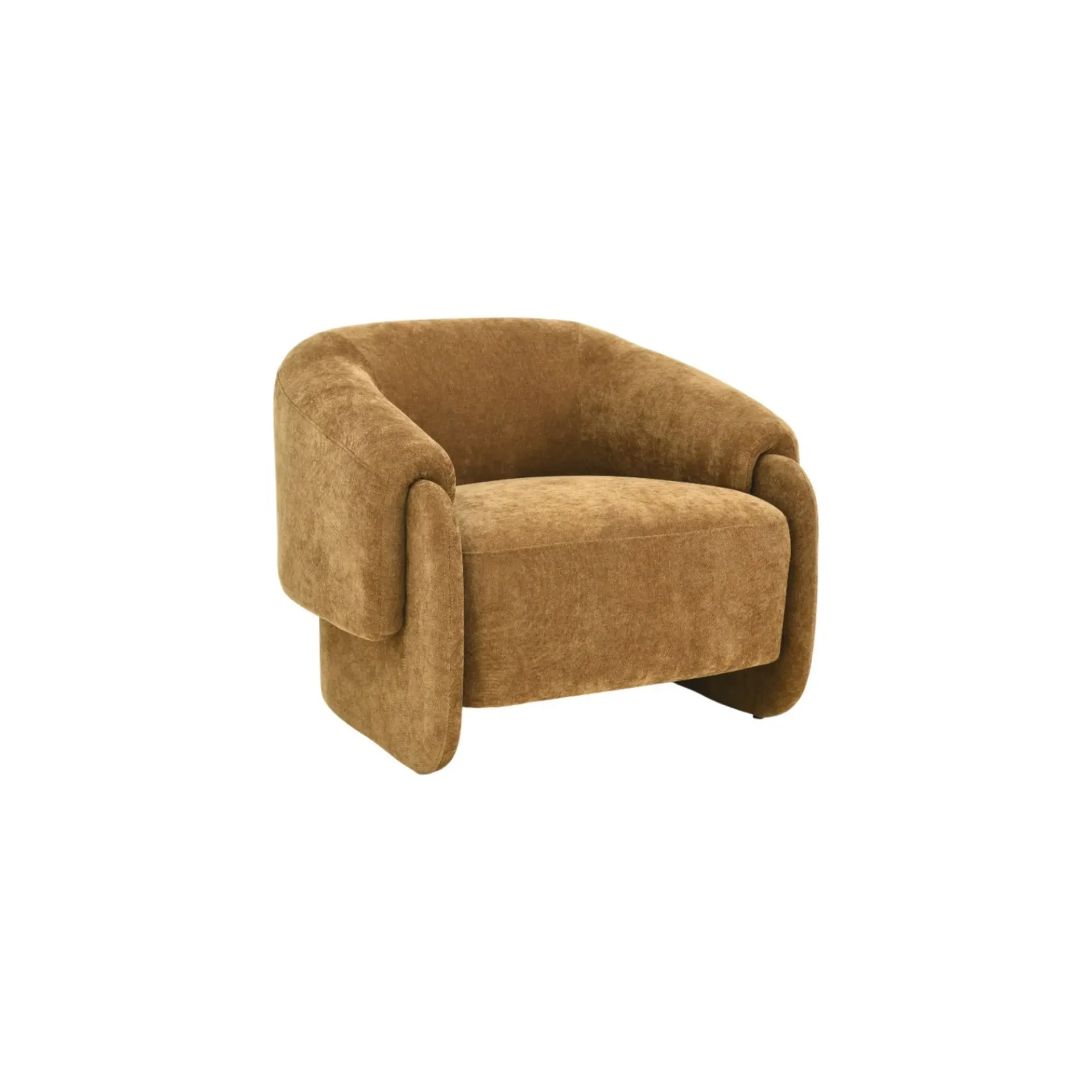Fauteuil lounge tissu bronze | Structure contreplaqué & assise mousse | Design contemporain volumineux