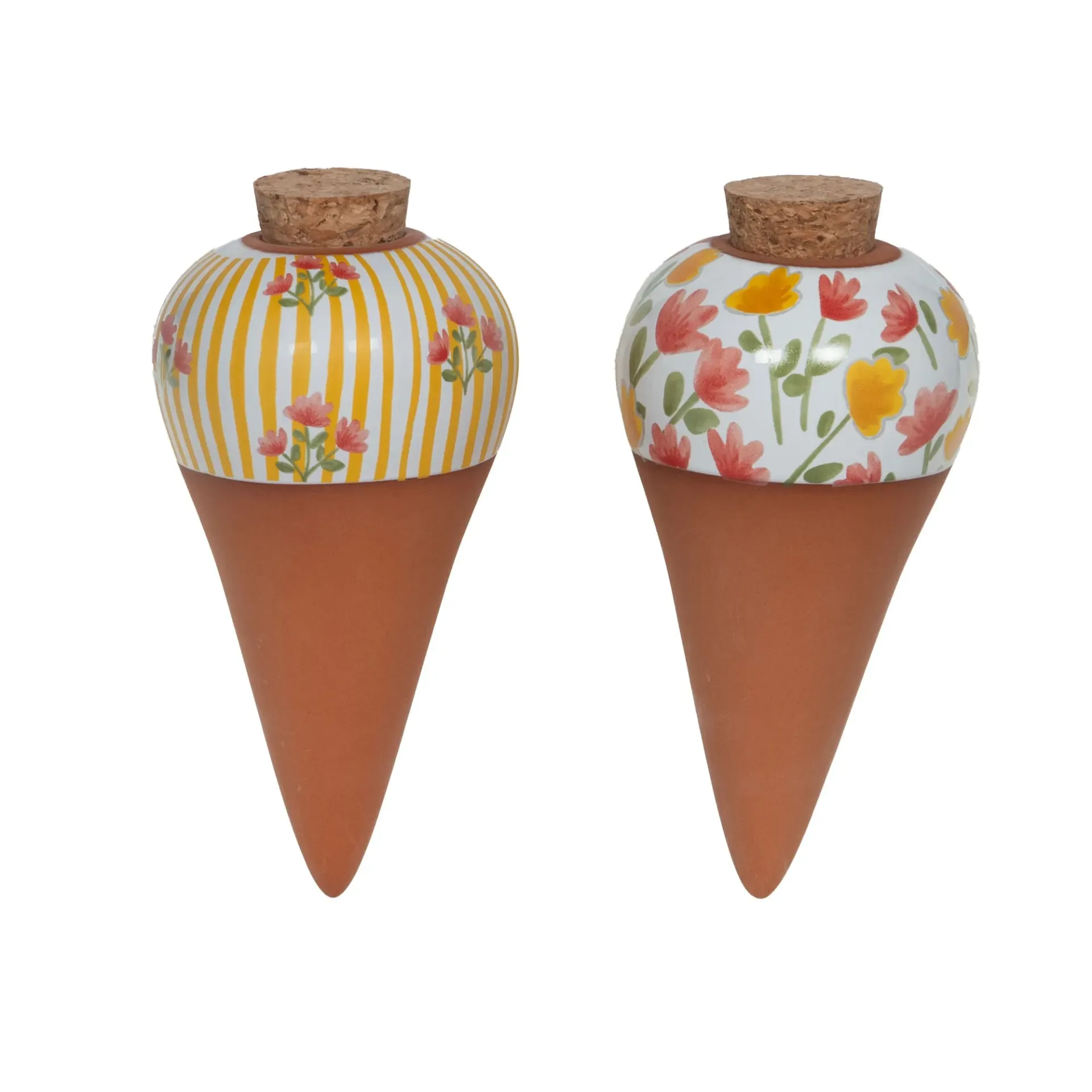 [AM000069] Arrosoir décoratif carotte en céramique – Ø7x13 cm | Motifs floraux & bouchon liège | Déco jardin printanier