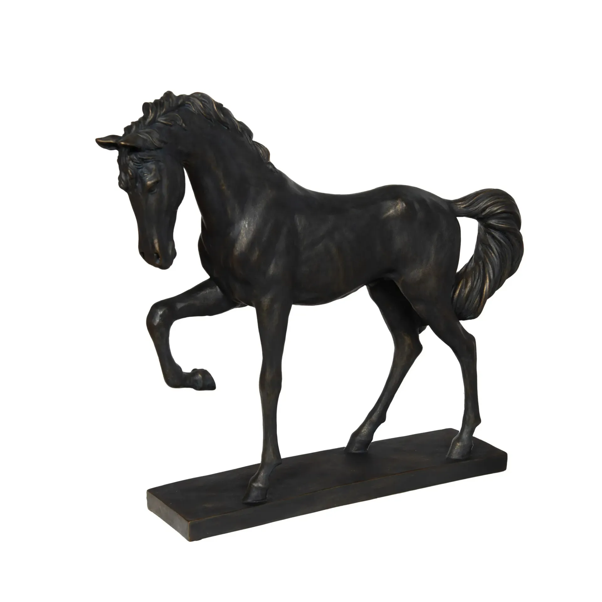 [AM000072] Figurine cheval sur socle en résine – L65 x H55 cm | Sculpture décorative anthracite