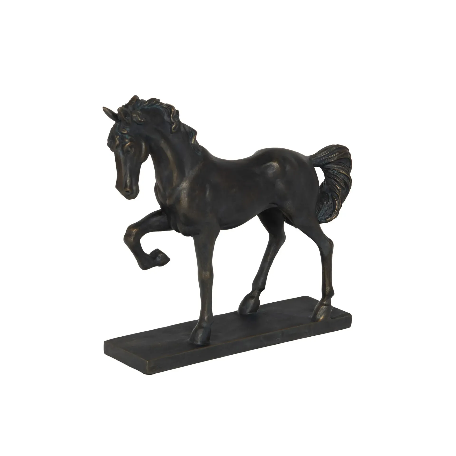 Figurine cheval en résine anthracite – L27 x H24 cm | Sculpture décorative élégante & intemporelle