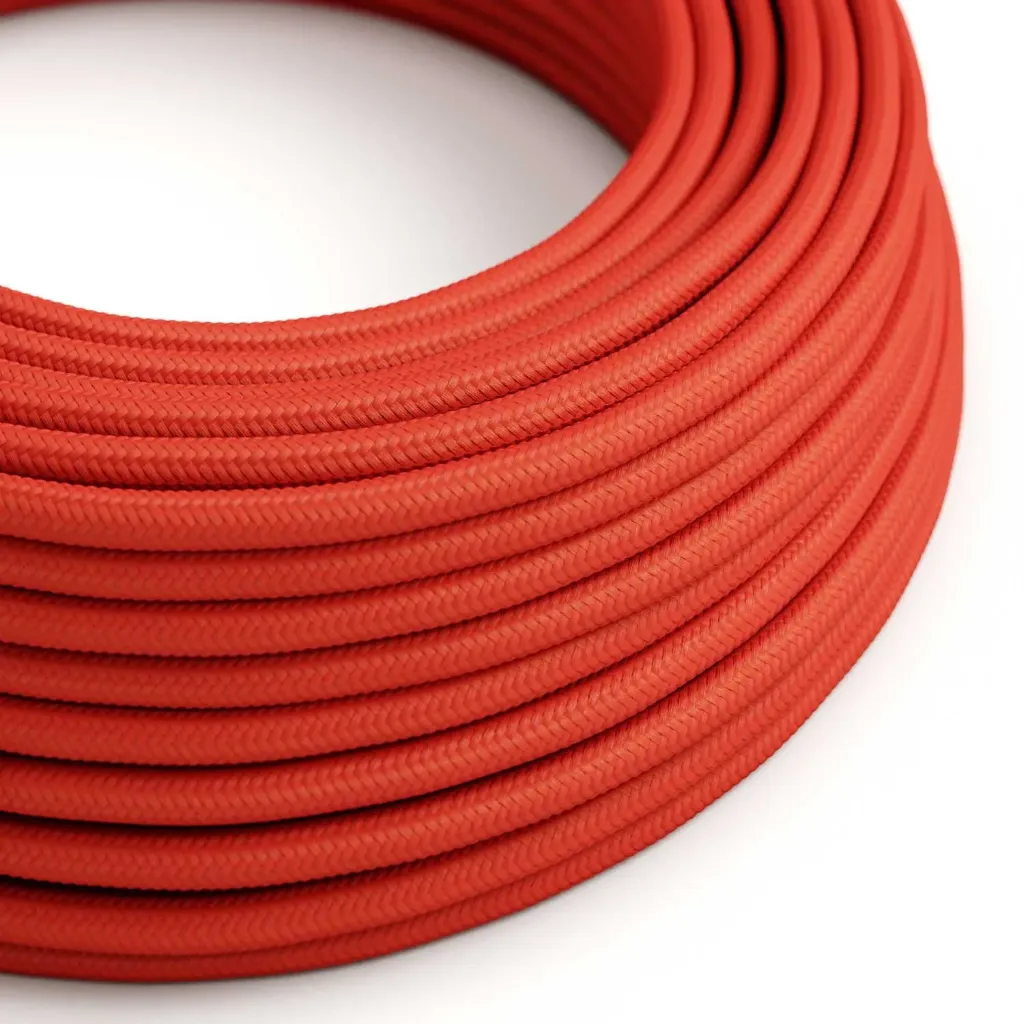 Câble textile Rouge Feu brillant - L’Original Creative-Cables - RM09 - rond 2fils x 0,75mm au mètre