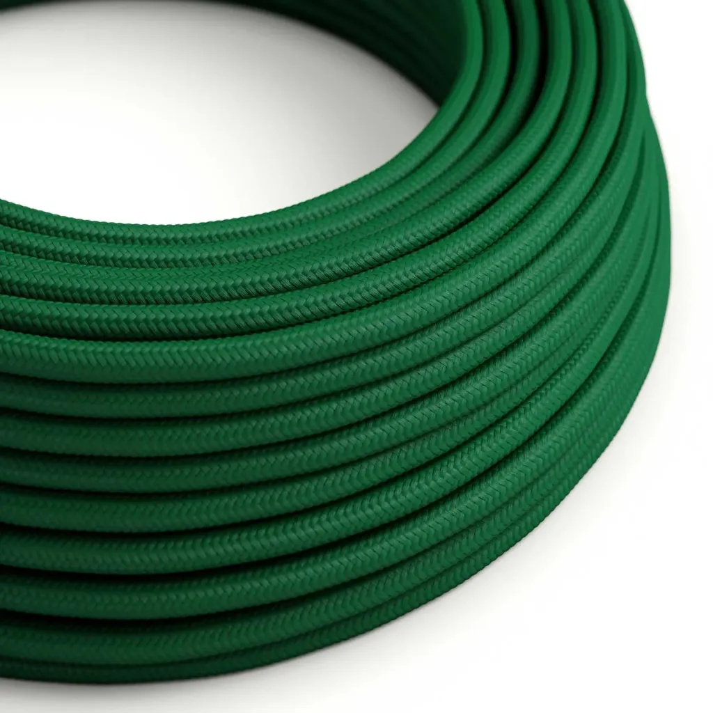 Câble textile Vert forêt brillant - L'Original Creative-Cables - RM21 - rond 2 fils x 0,75mm au mètre