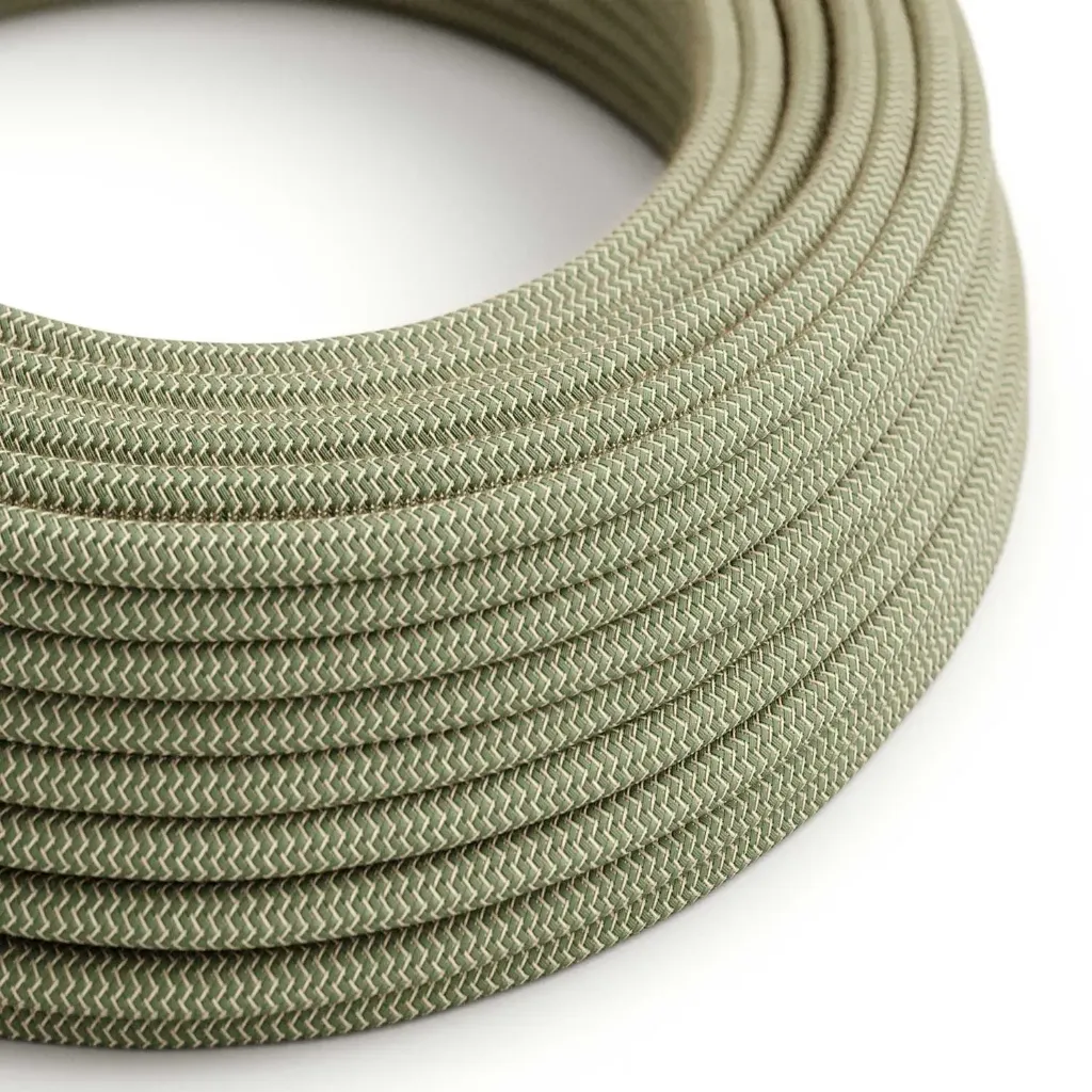 Câble textile Vert thym et Beige ZigZag - L'Original Creative-Cables - RD72 - rond 2 fils x 0.75mm au mètre